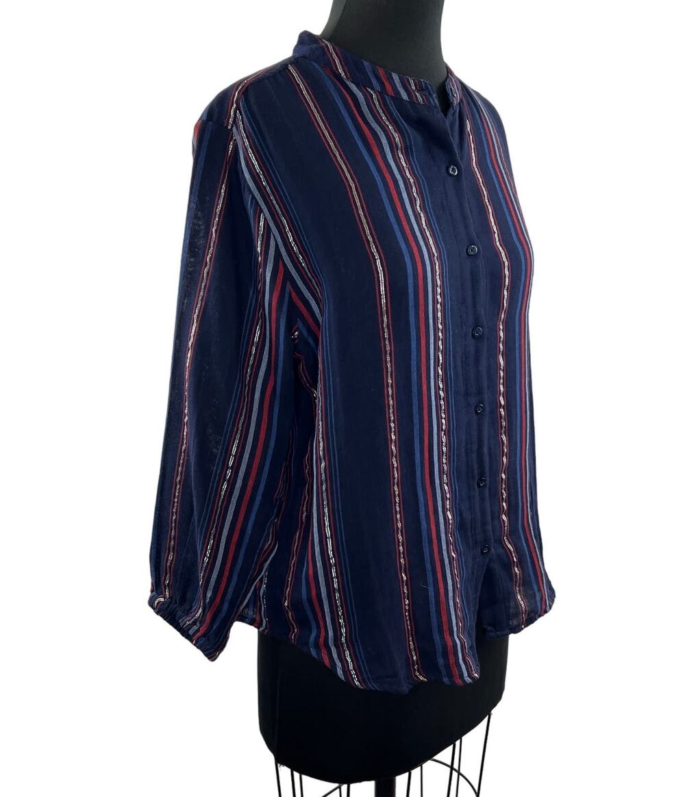 SUNDRY Multi Blouse Striped Print Cotton Blend Collarless Button Front Size 1 S